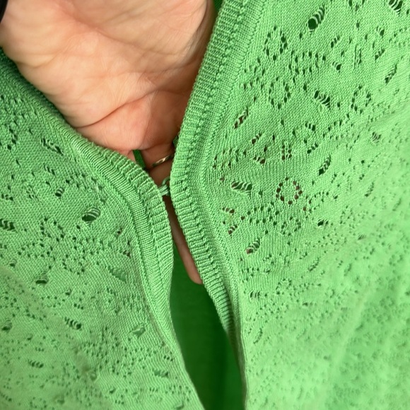 VTG Talbots Woman’s 100% Cotton Pointelle Knit Long Sleeve Green Cardigan Sz XL - Picture 4 of 5